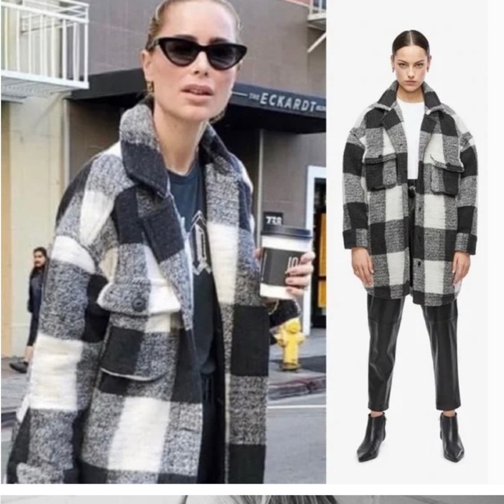 Black & White Plaid Shacket Jacket - Women